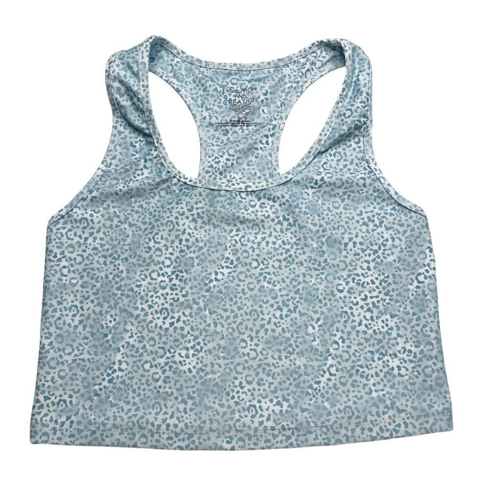 EVOLUTION AND CREATION Blue Cheetah Compression Crop Top